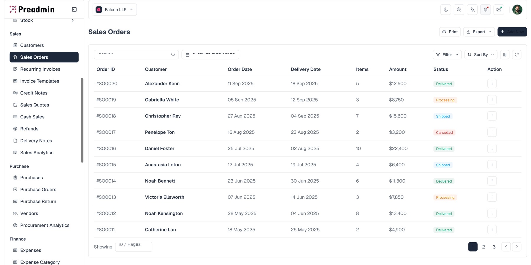 ERP sales orders